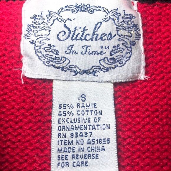 Vintage 90s Red Holiday Grandma Ugly Christmas Sweater Oversized Jacket / Small - Picture 7 of 7